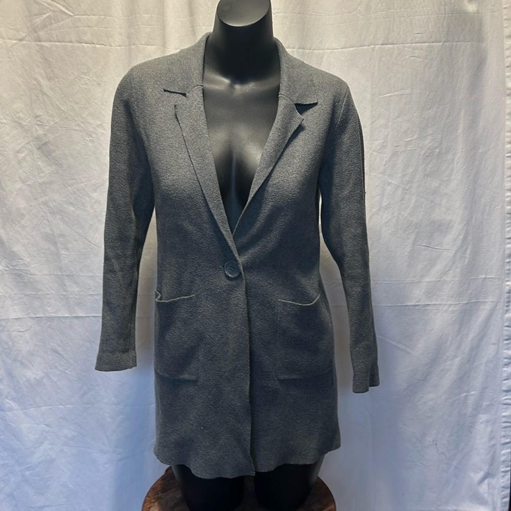 NINE WEST GRAY COTTON BLEND LONG SWEATER BLAZER SIZE S M7
